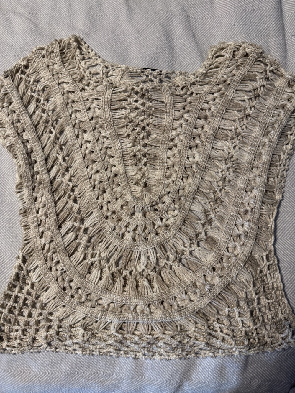 Sioni VTG Crochet Knit Beige Tank Top